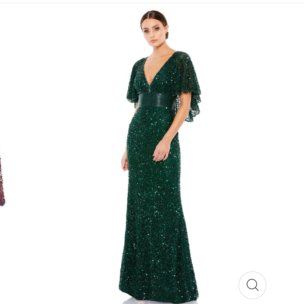 Mac Duggal Beaded Capelette Gown, Size 8, Color Forest Green.